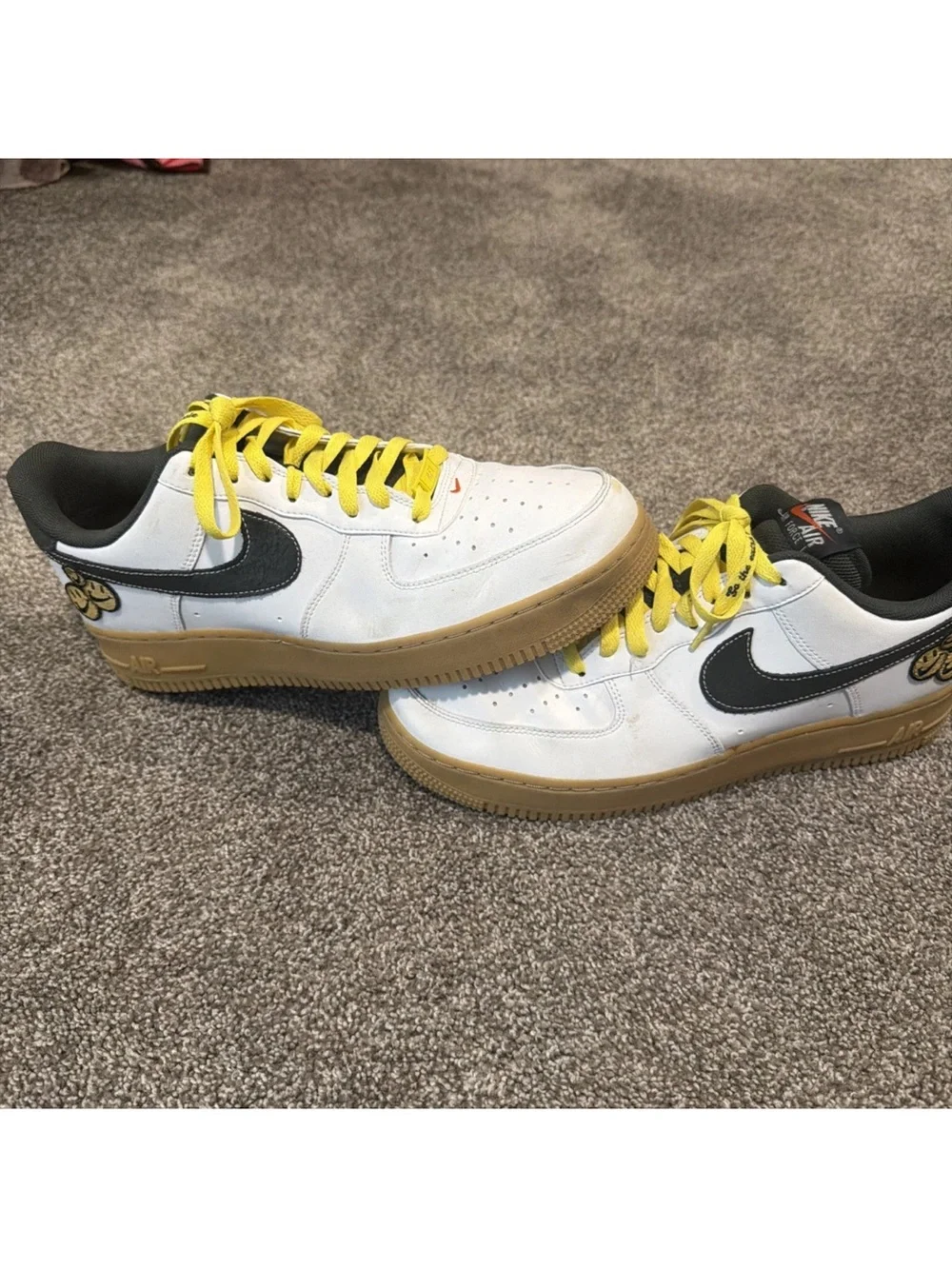 Nike Air Force 1 White Black Yellow Gum Smiley Face